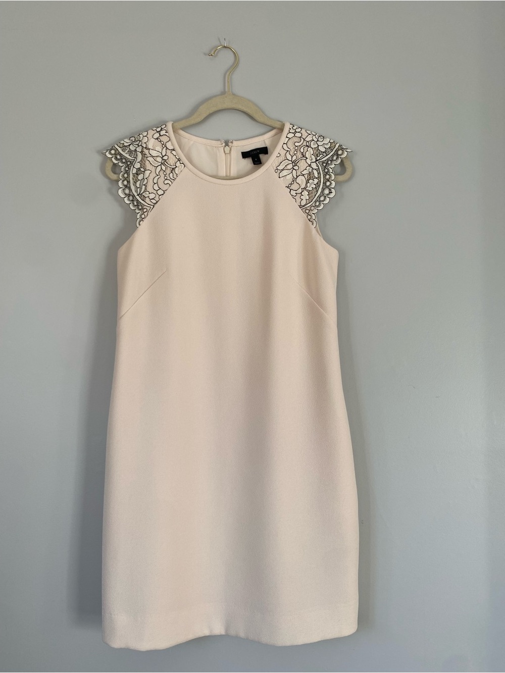 J.Crew Ivory Lace Cap Sleeve Sheath Dress with Black Floral Lace — Size 6